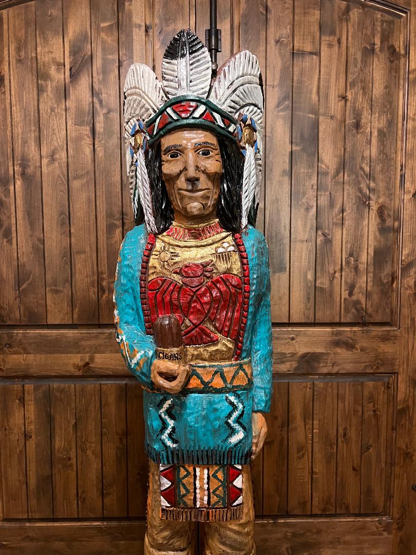 Vintage Ralph Gallagher 6 ft Cigar Store Indian carved wooden statue Thunderbird
