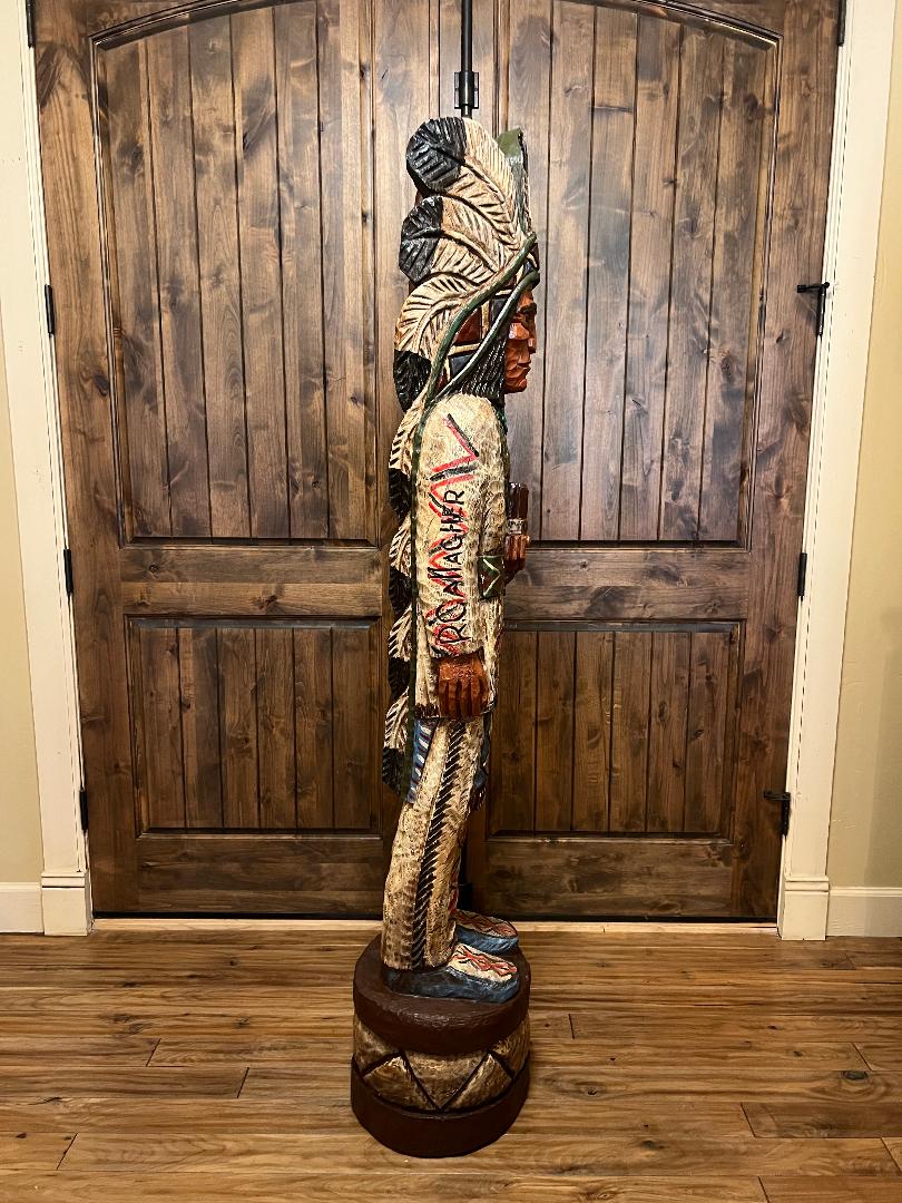 Vintage Ralph Gallagher 6 ft Cigar Store Indian carved wooden statue