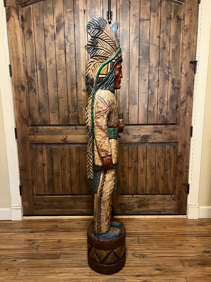 Vintage Ralph Gallagher 6 ft Cigar Store Indian carved wooden statue