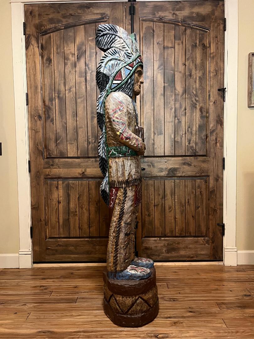 Vintage Ralph Gallagher 6' 1" Cigar Store Indian carved wooden statue