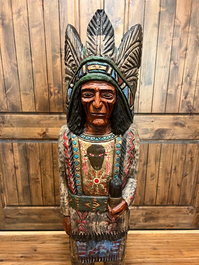 Vintage Ralph Gallagher 5 Ft Cigar Store Indian Carved Wooden Statue