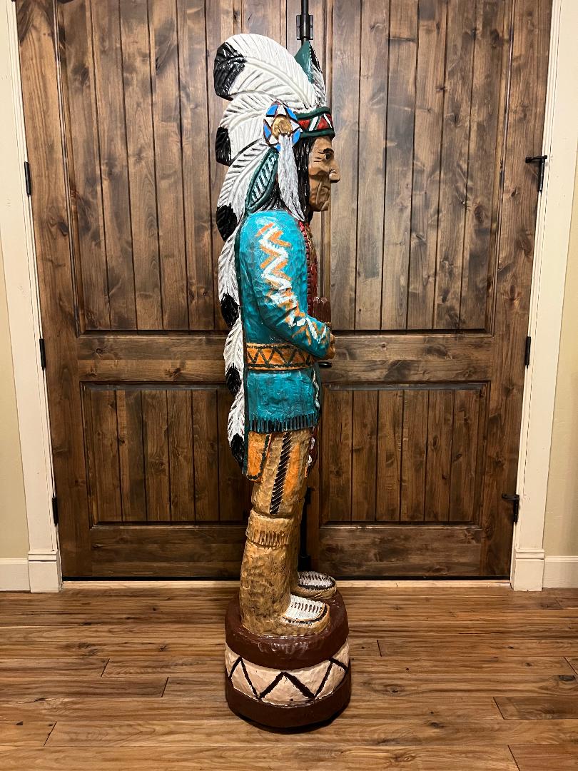 Vintage Ralph Gallagher 6 ft Cigar Store Indian carved wooden statue Thunderbird