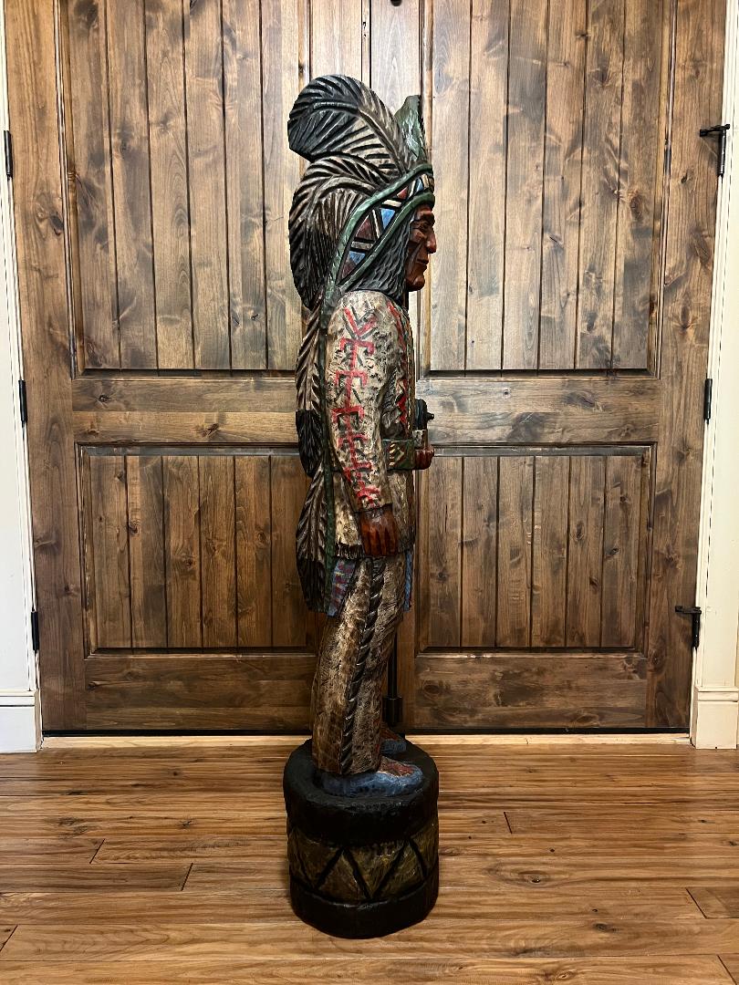 Vintage Ralph Gallagher 5 Ft Cigar Store Indian Carved Wooden Statue
