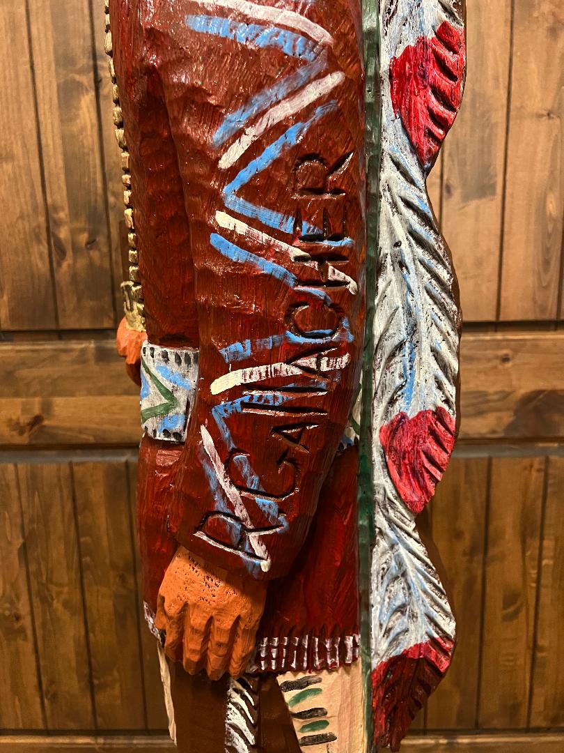 Vintage Ralph Gallagher 6' 2" Cigar Store Indian carved wooden statue