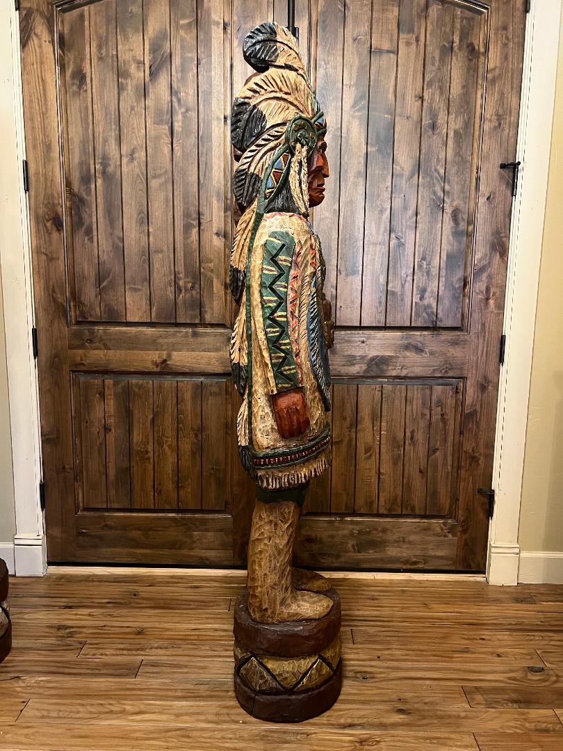 Vintage Ralph Gallagher 6 ft Cigar Store Indian carved wooden statue
