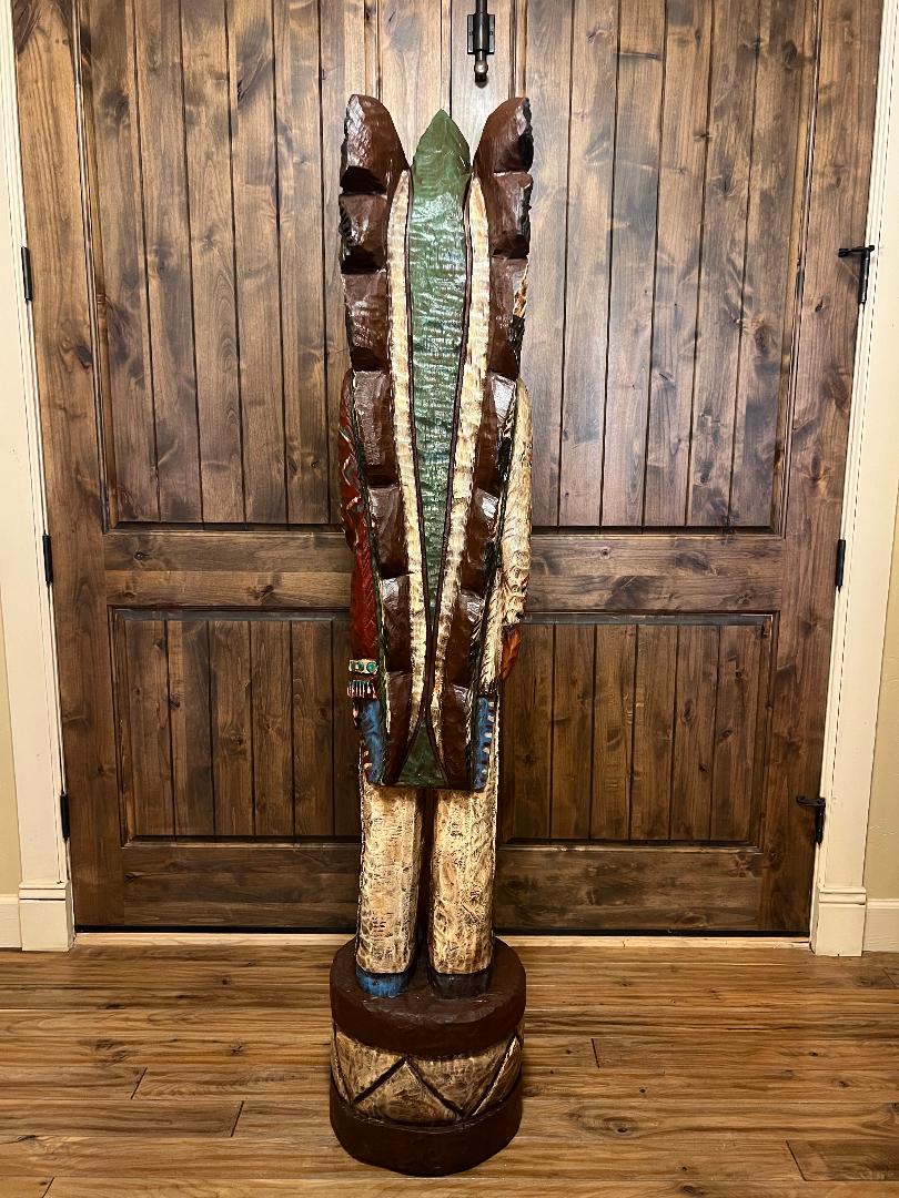Vintage Ralph Gallagher 6 ft Cigar Store Indian carved wooden statue