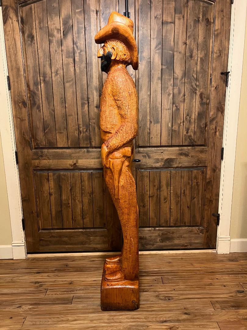 Cowboy Carved Wood Statue 6' 4" by Artist Ray Kawalski Gun Slinger Outlaw