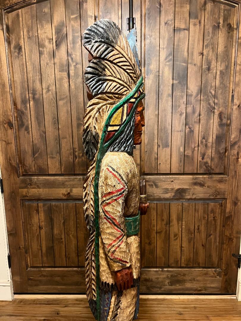 Vintage Ralph Gallagher 6 ft Cigar Store Indian carved wooden statue