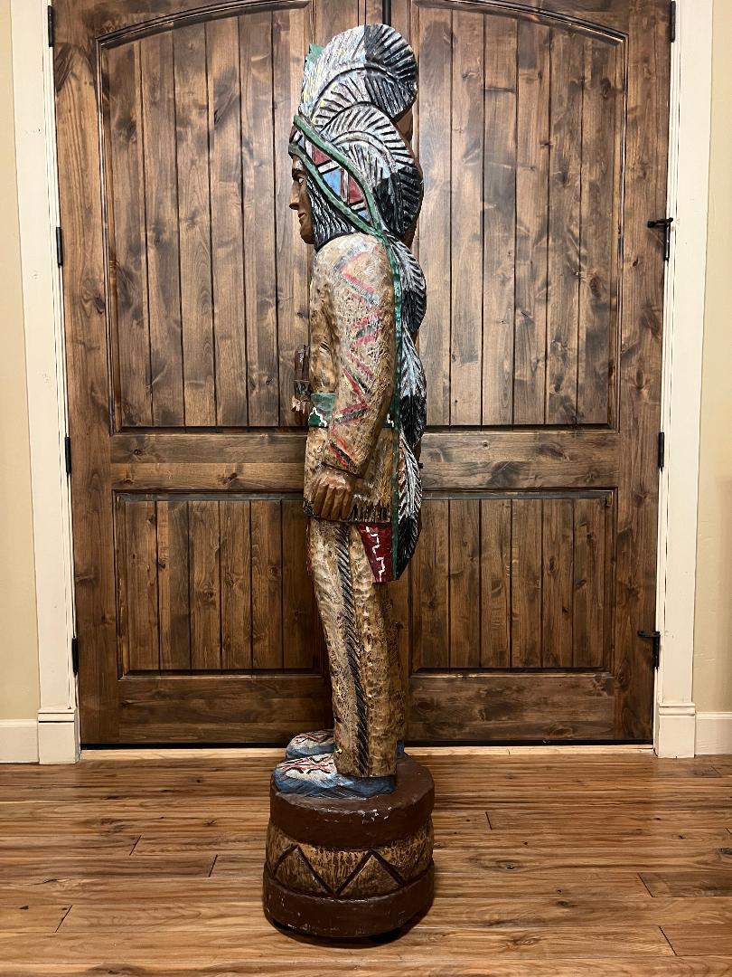 Vintage Ralph Gallagher 6' 1" Cigar Store Indian carved wooden statue