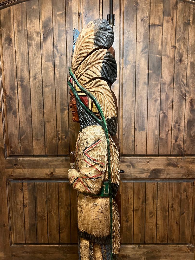 Vintage Ralph Gallagher 6 ft Cigar Store Indian carved wooden statue