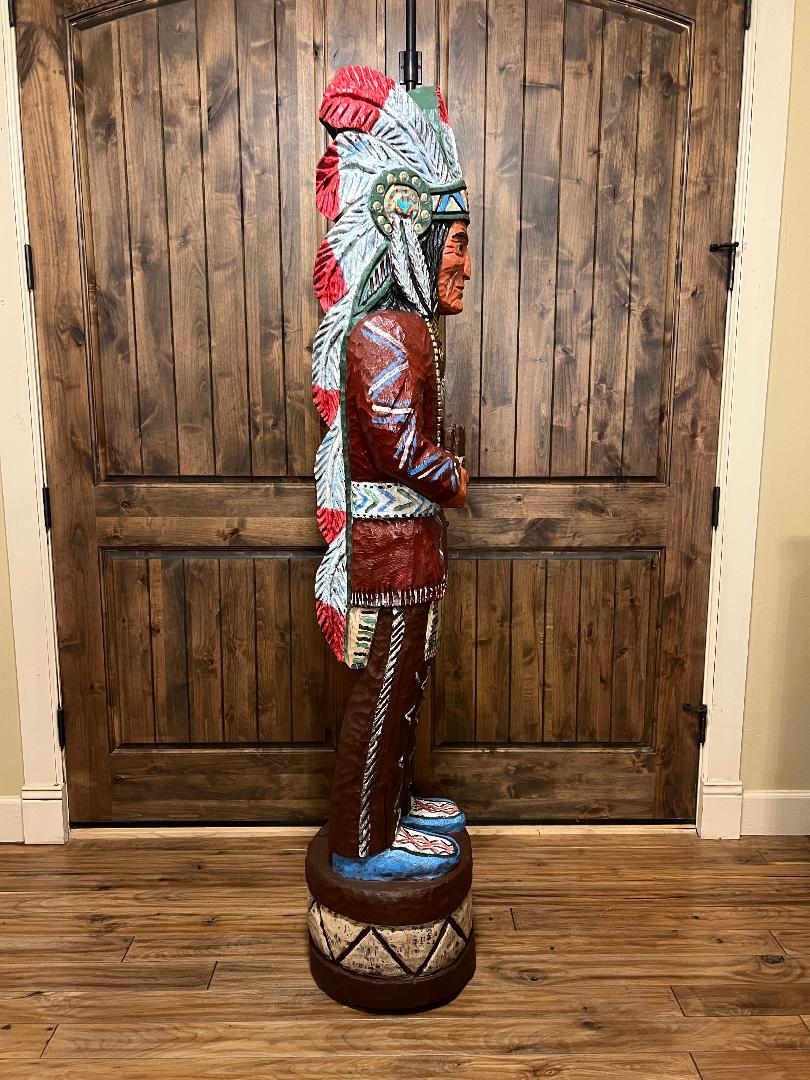Vintage Ralph Gallagher 6' 2" Cigar Store Indian carved wooden statue