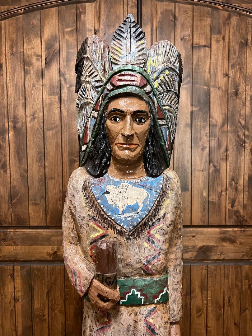 Vintage Ralph Gallagher 6' 1" Cigar Store Indian carved wooden statue