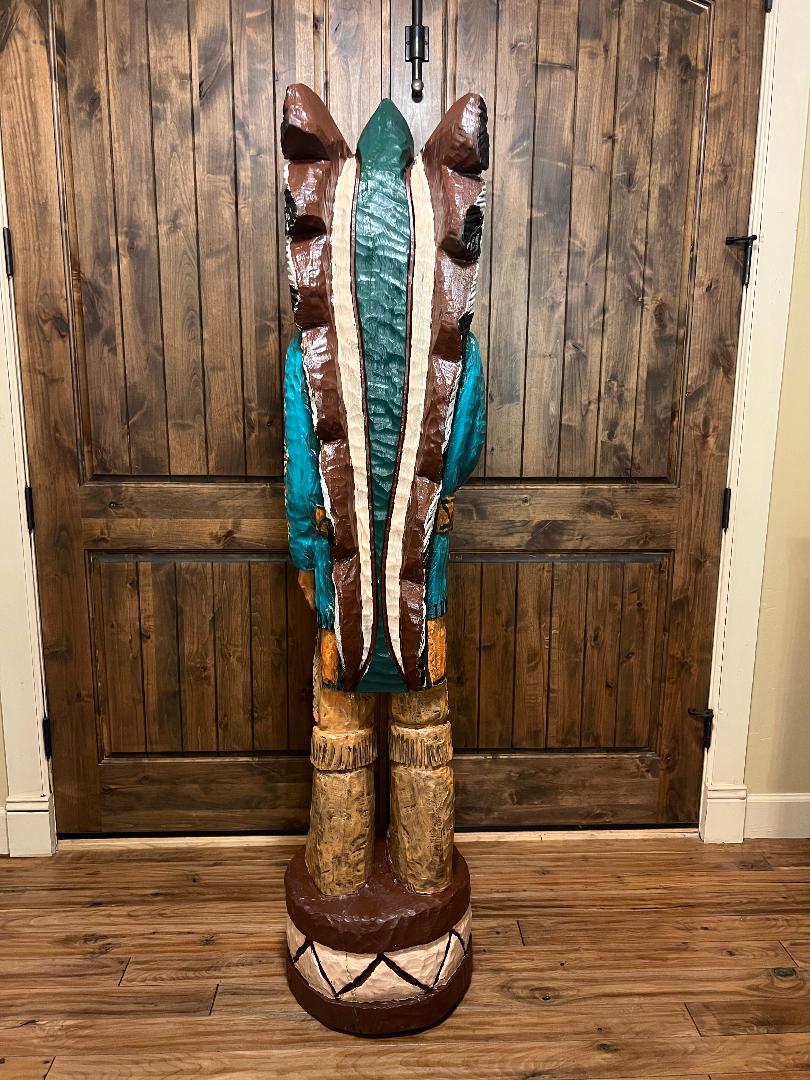 Vintage Ralph Gallagher 6 ft Cigar Store Indian carved wooden statue Thunderbird