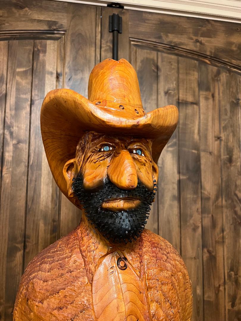 Cowboy Carved Wood Statue 6' 4" by Artist Ray Kawalski Gun Slinger Outlaw