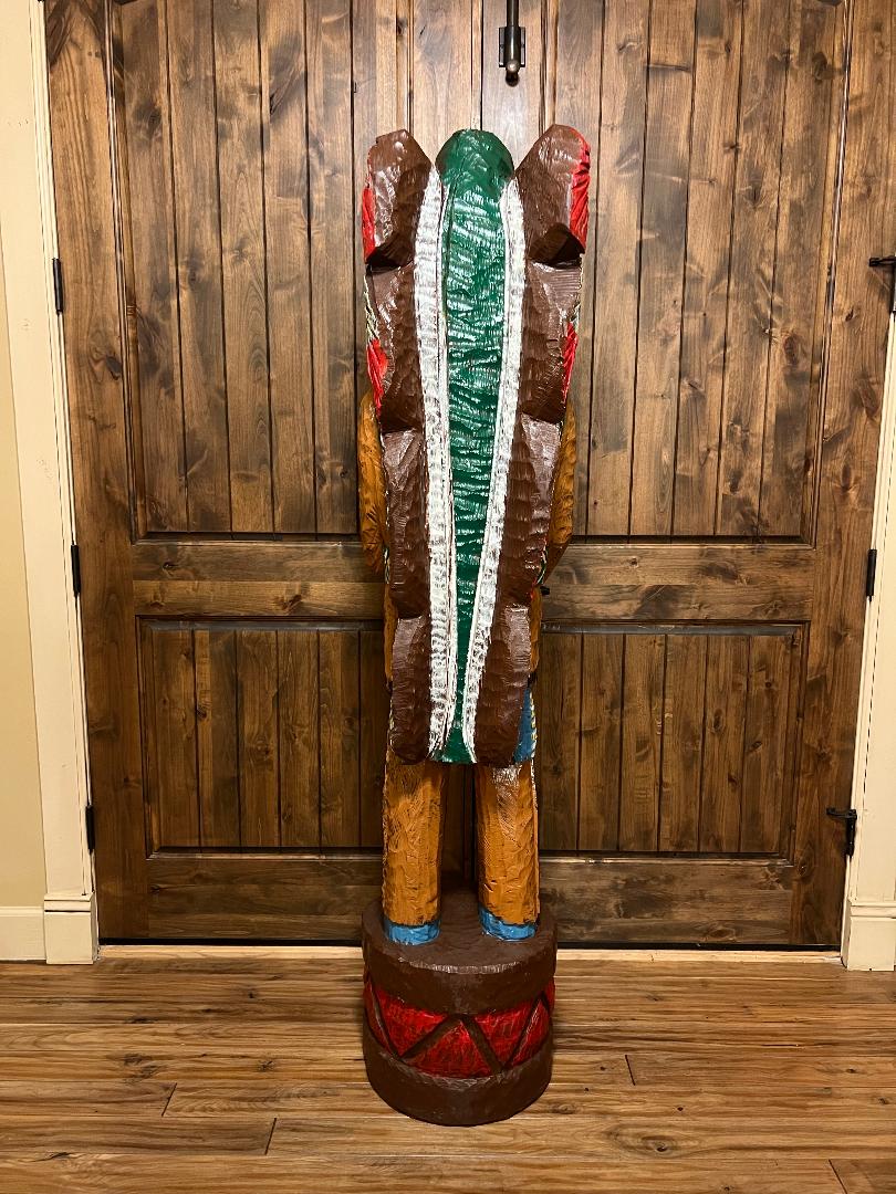 Vintage Ralph Gallagher 6 Ft Cigar Store Indian Carved Wooden Statue Peace Pipe