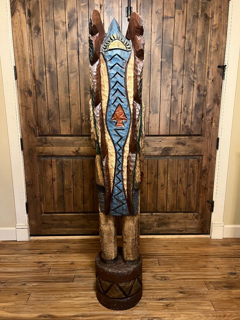 Vintage Ralph Gallagher 6 ft Cigar Store Indian carved wooden statue