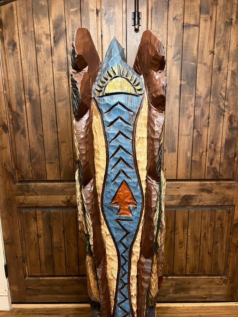 Vintage Ralph Gallagher 6 ft Cigar Store Indian carved wooden statue