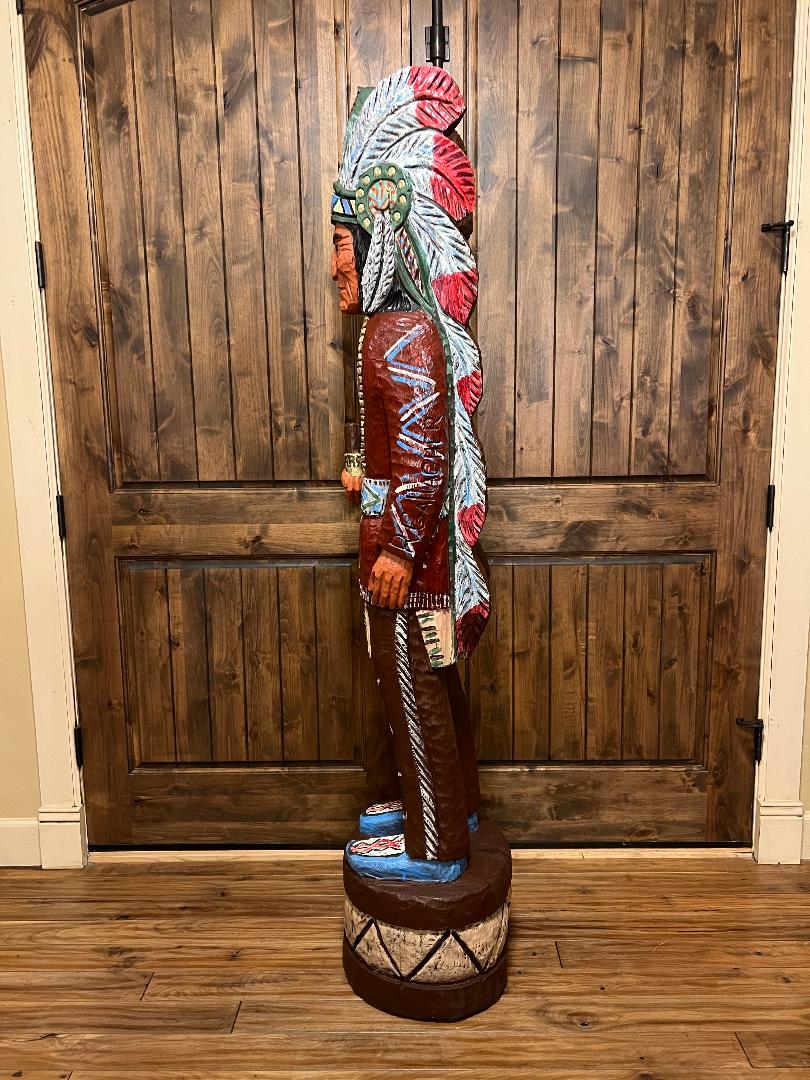 Vintage Ralph Gallagher 6' 2" Cigar Store Indian carved wooden statue