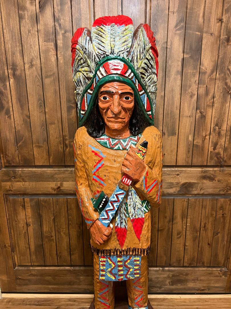 Vintage Ralph Gallagher 6 Ft Cigar Store Indian Carved Wooden Statue Peace Pipe