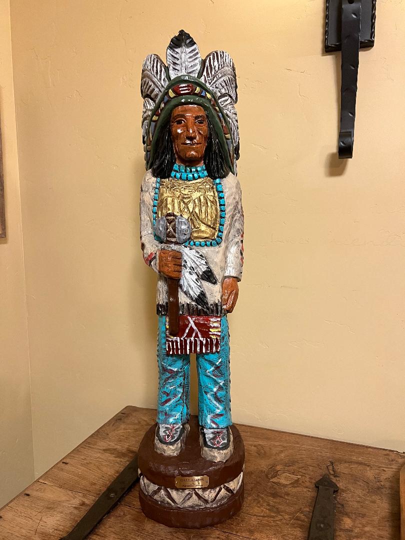 Vintage Ralph Gallagher 3 ft Cigar Store Indian Signature Series Edition Tomahawk