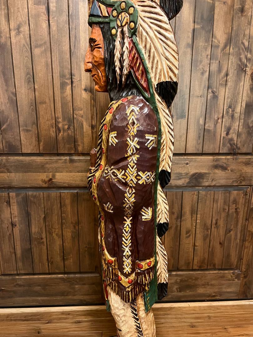 Vintage Ralph Gallagher Signature Series 6 ft Cigar Store Indian carved wooden statue