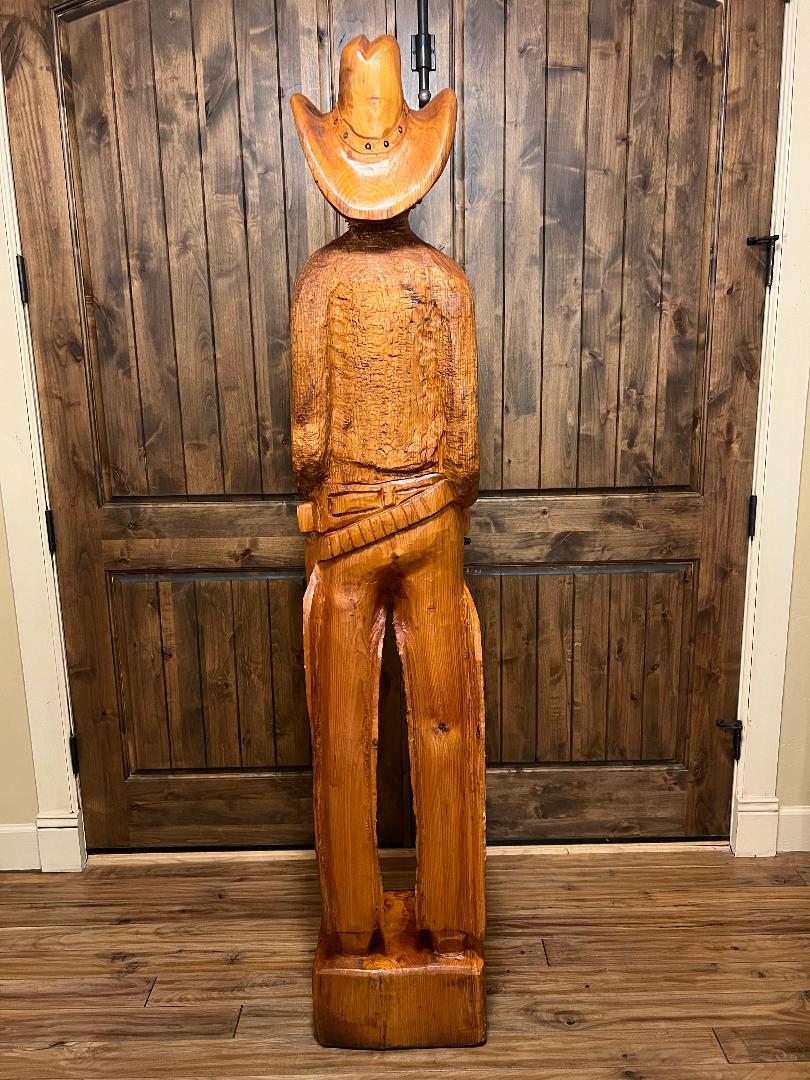 Cowboy Carved Wood Statue 6' 4" by Artist Ray Kawalski Gun Slinger Outlaw