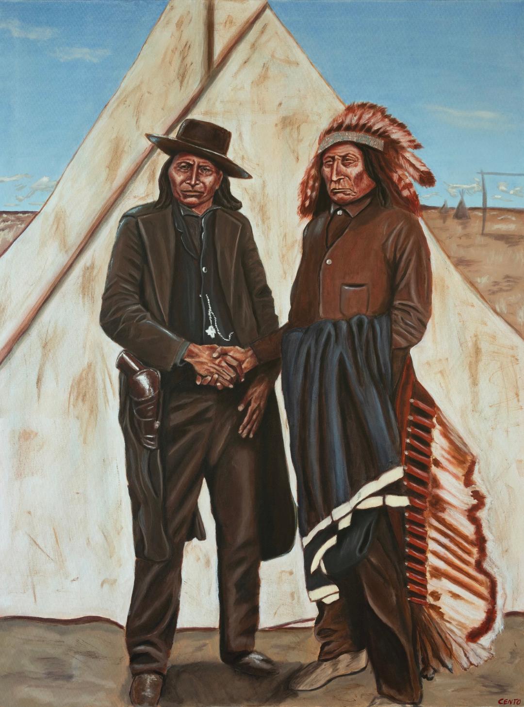 Red Cloud and American Horse 36" x 48" Native American Oil on Canvas Painting by Julian Centofante