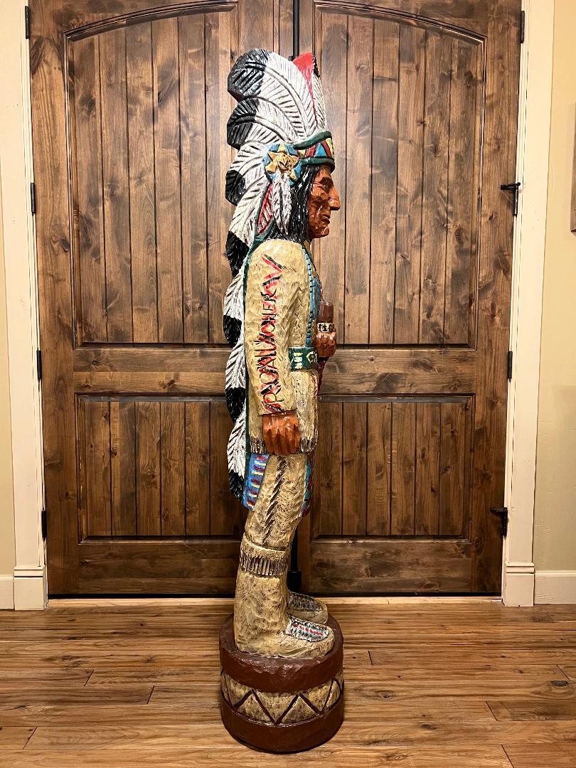 Vintage Ralph Gallagher Signature Series 6 ft Cigar Store Indian carved wooden statue