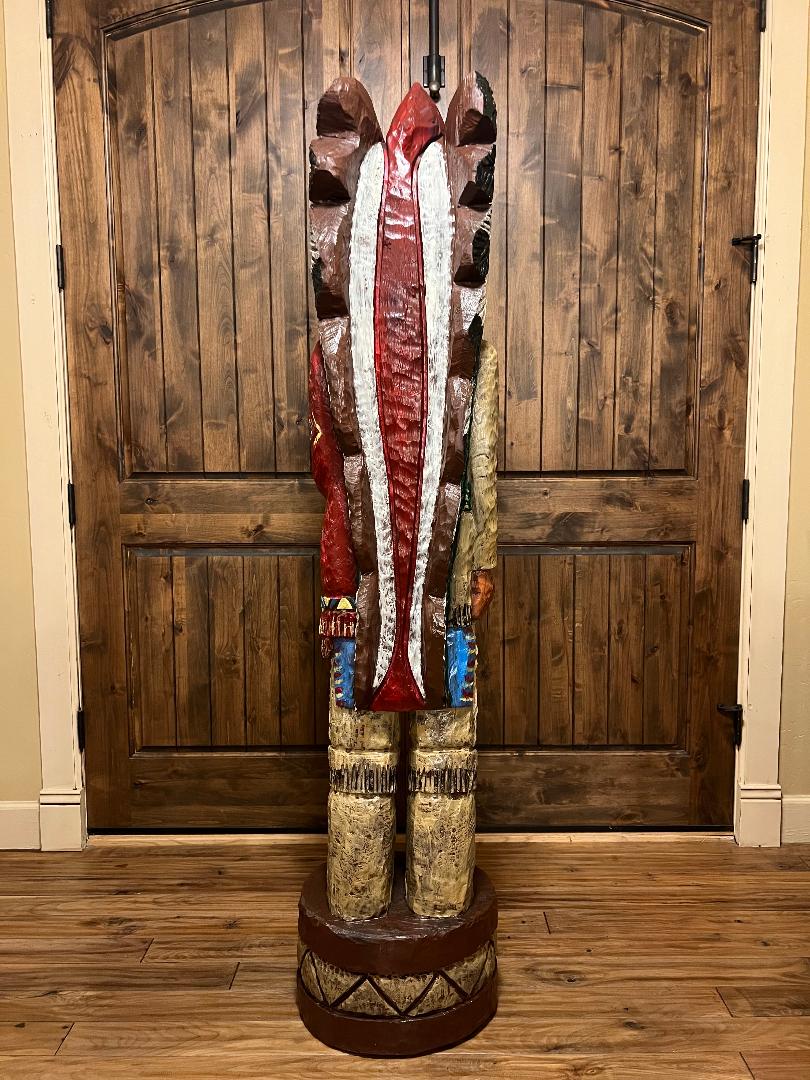 Vintage Ralph Gallagher Signature Series 6 ft Cigar Store Indian carved wooden statue