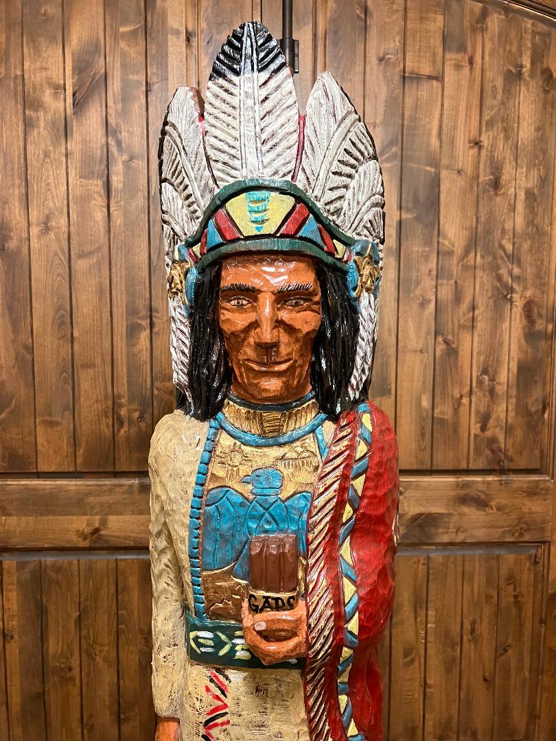 Vintage Ralph Gallagher Signature Series 6 ft Cigar Store Indian carved wooden statue