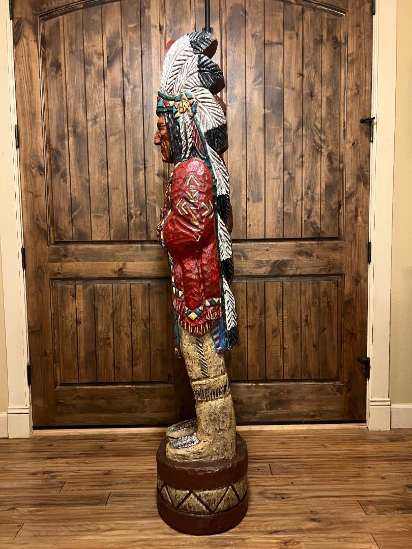 Vintage Ralph Gallagher Signature Series 6 ft Cigar Store Indian carved wooden statue