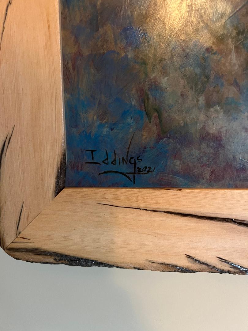 Oil On Board Painting by Sam Iddings Native American Indian Cabin Horses