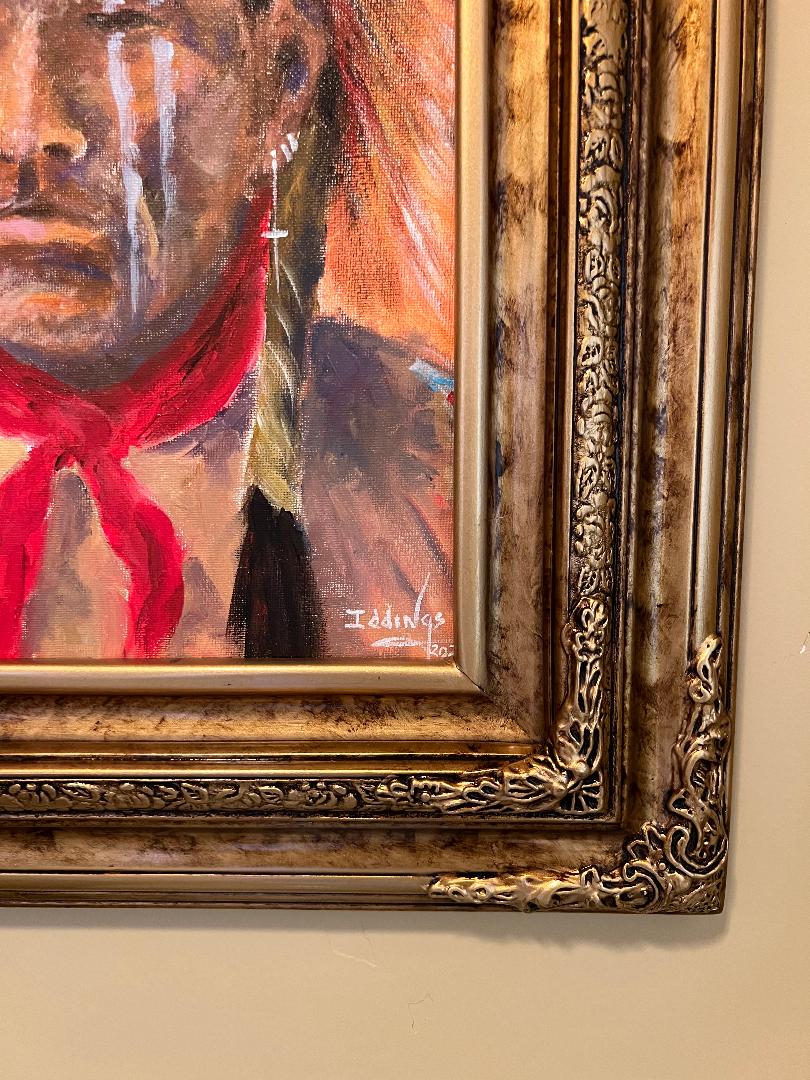 Oil On Canvas Painting by Sam Iddings Native American Indian Warrior