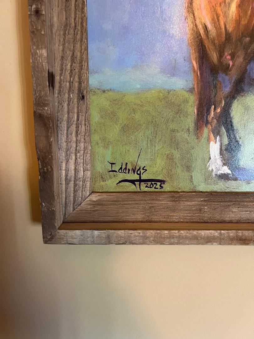 Oil On Board Painting by Sam Iddings Native American " Calling Back The Buffalo "