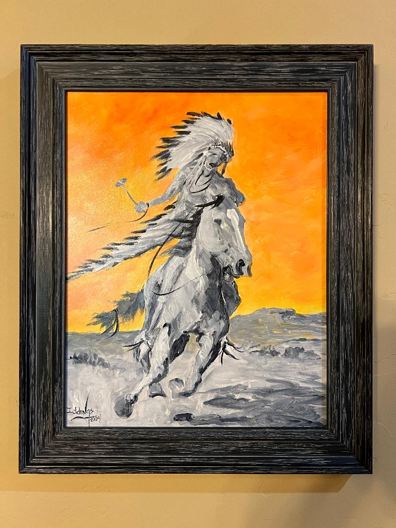 Oil On Board Painting by Sam Iddings Native American Indian "Crazy Horse"