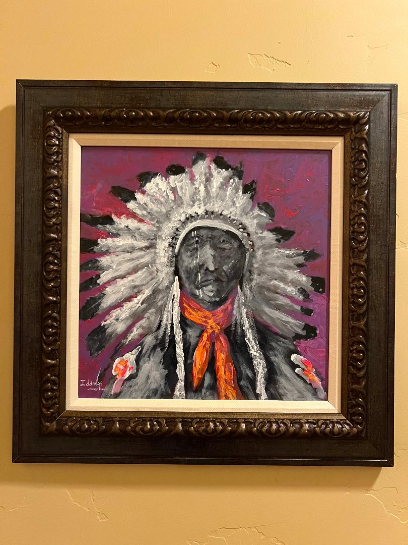 Oil On Board Painting by Sam Iddings Native American Indian "Medicine Man"