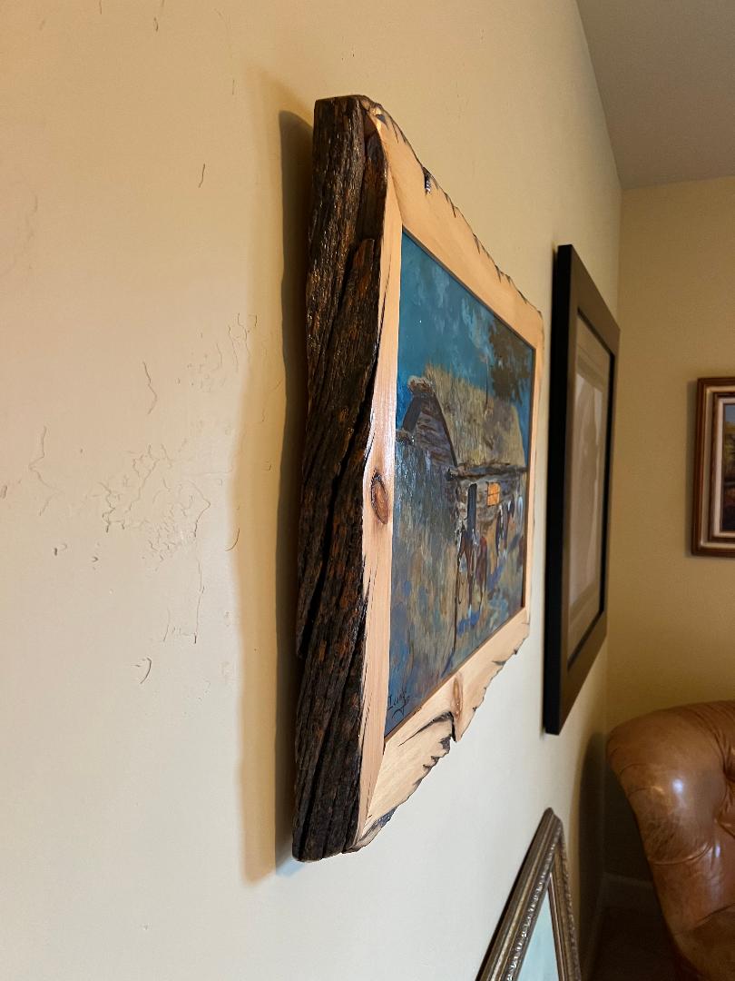 Oil On Board Painting by Sam Iddings Native American Indian Cabin Horses