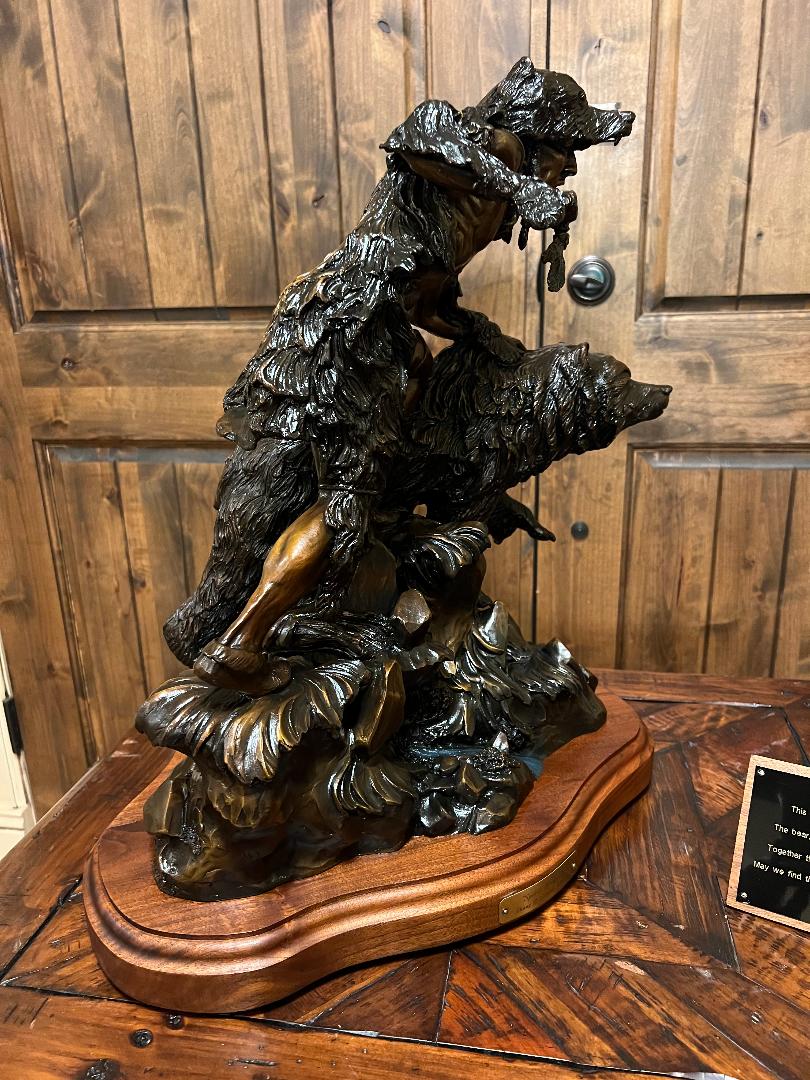 Bronze Sculpture "Spirit Brothers" Native American Warrior & Grizzly Bear by Danny D. Edwards
