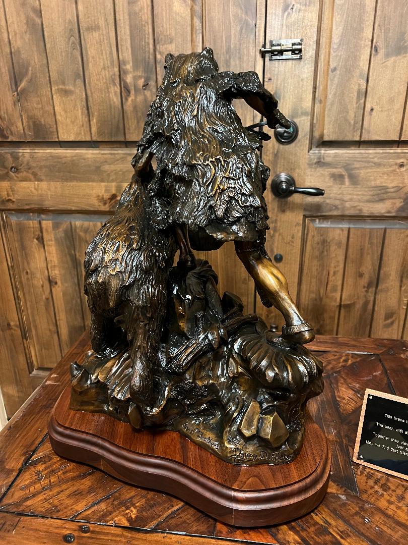 Bronze Sculpture "Spirit Brothers" Native American Warrior & Grizzly Bear by Danny D. Edwards
