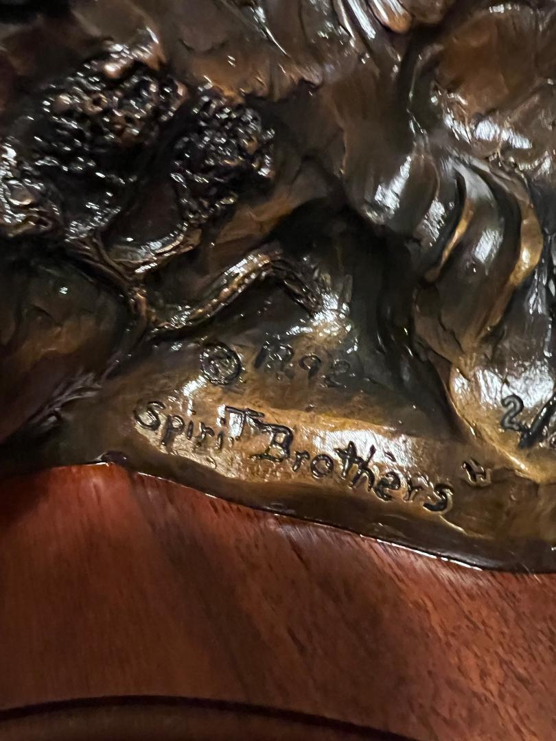 Bronze Sculpture "Spirit Brothers" Native American Warrior & Grizzly Bear by Danny D. Edwards