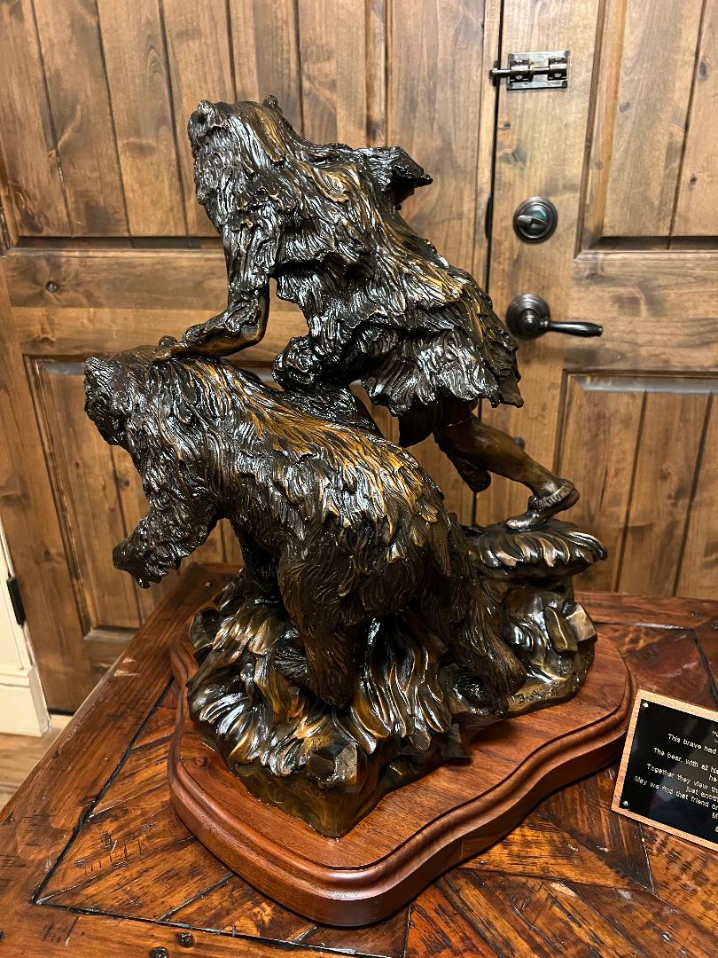 Bronze Sculpture "Spirit Brothers" Native American Warrior & Grizzly Bear by Danny D. Edwards