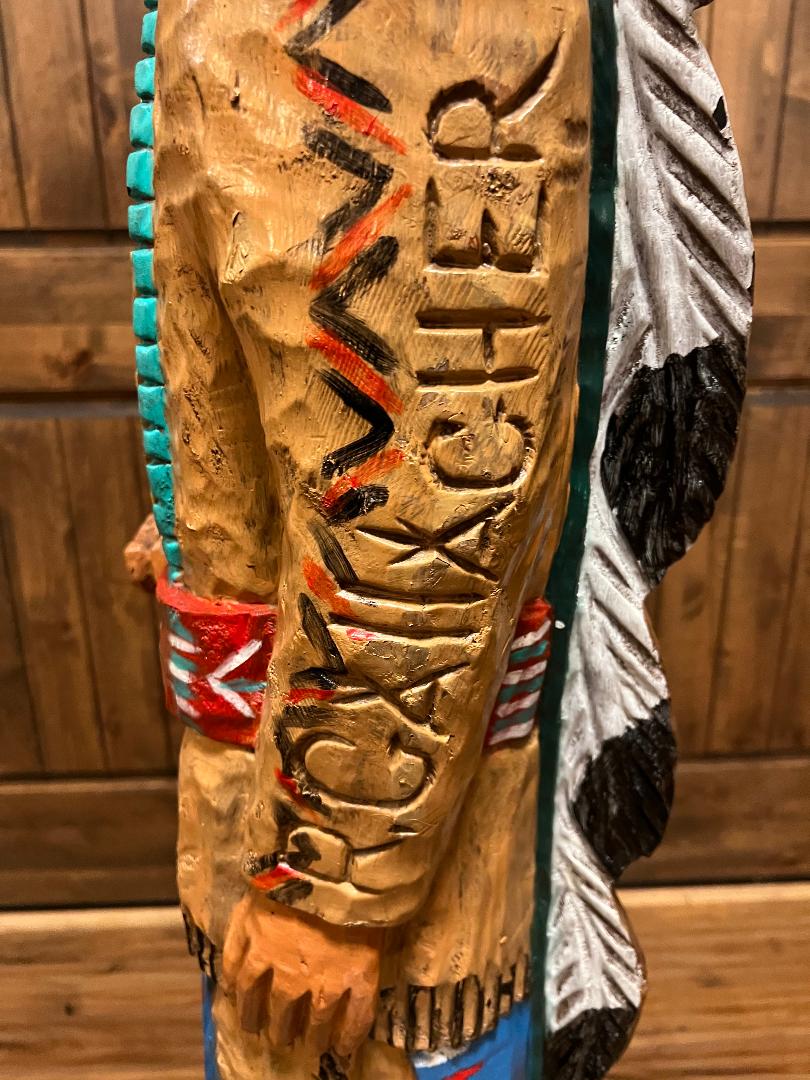 Vintage Ralph Gallagher Signature Series 5 ft Cigar Store Indian carved wooden statue