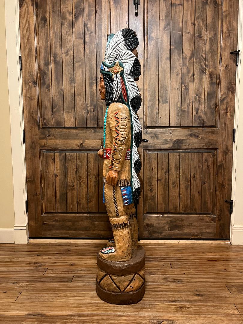 Vintage Ralph Gallagher Signature Series 5 ft Cigar Store Indian carved wooden statue