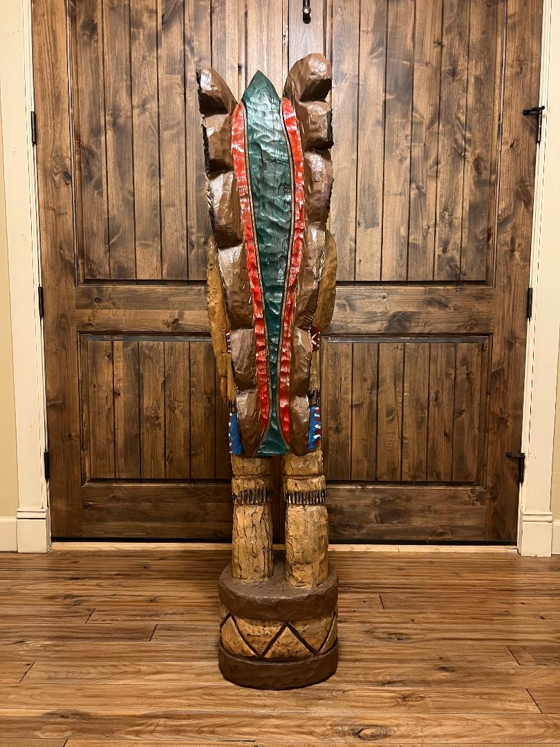 Vintage Ralph Gallagher Signature Series 5 ft Cigar Store Indian carved wooden statue