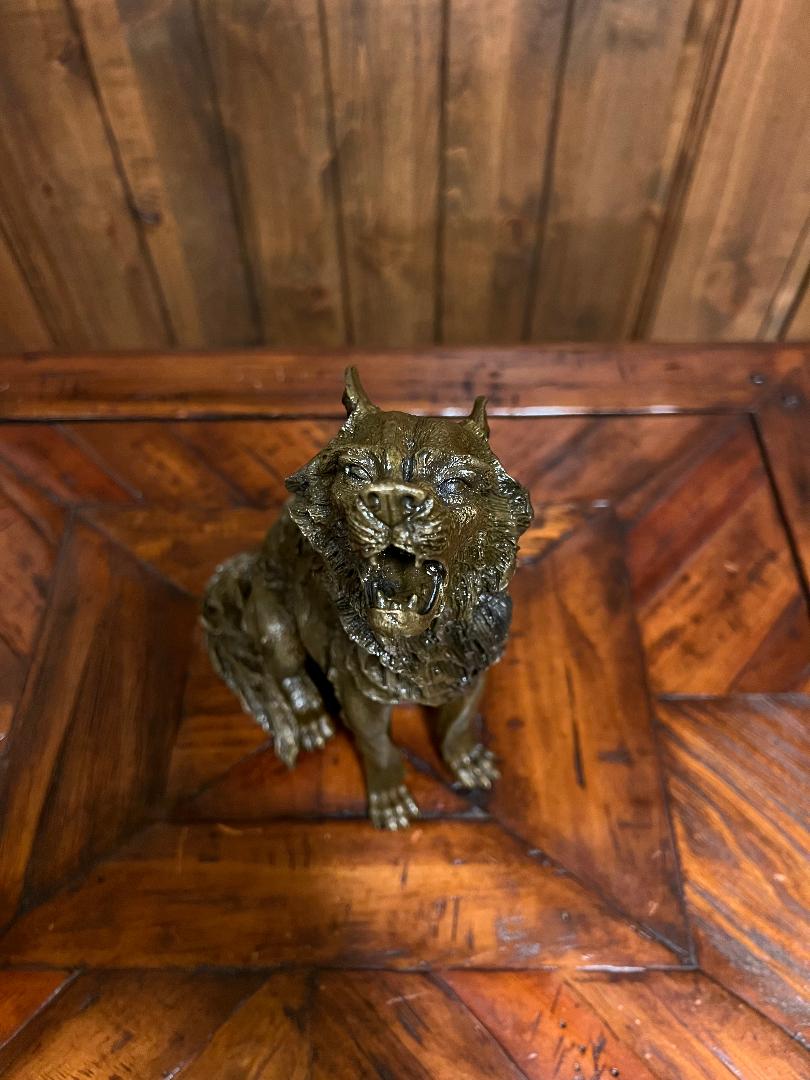 Bronze Sitting Howling Wolf Statue 11" Tall By French Artist Barye