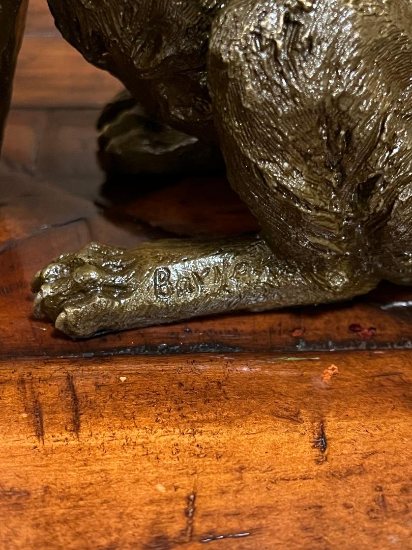 Bronze Sitting Howling Wolf Statue 11" Tall By French Artist Barye